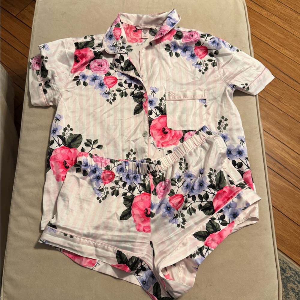 Victoria's Secret Silk Pink and Purple Floral Pajama Set